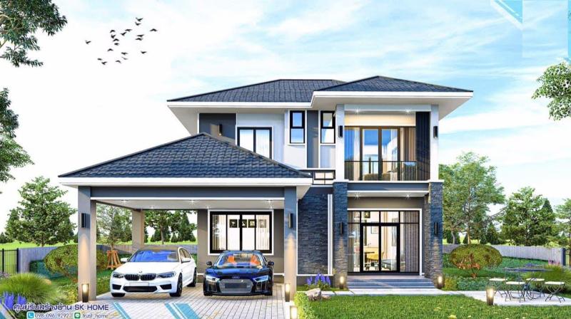 Tham khảo mẫu nhà vuông 10x10 2 tầng có gara để xe