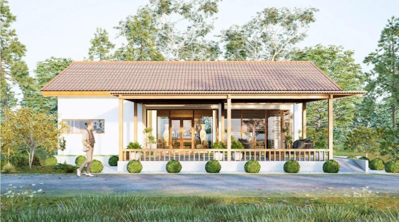 Mẫu thiết kế nhà 3 gian miền Bắc có sân vườn tạo sự thoáng đãng và dễ chịu