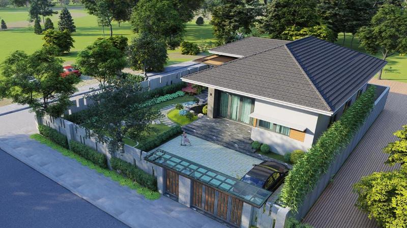 Mẫu thiết kế nhà cấp 4 100m2 có sân vườn có chi phí xây dựng thấp