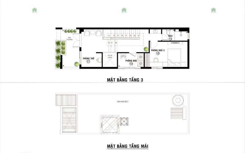 Tham khảo mặt bằng công năng tầng 3 nhà 4x10m 3 phòng ngủ
