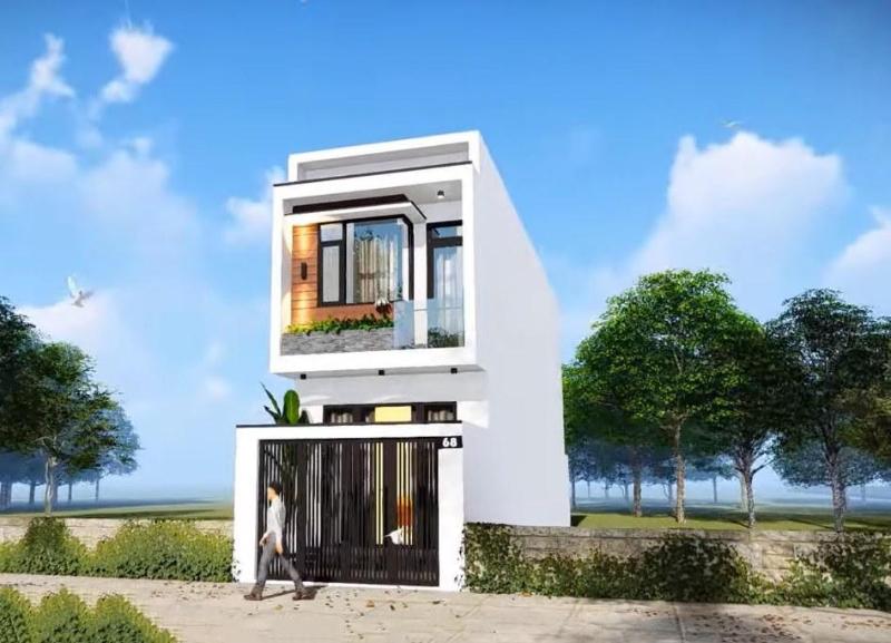 Mẫu thiết kế nhà 4x20 có gara mái bằng sở hữu kiến trúc vuông vắn