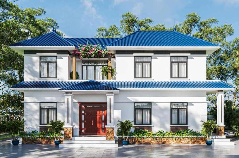 Mẫu nhà mặt tiền 12m sâu 10m sân vườn gần gũi với thiên nhiên