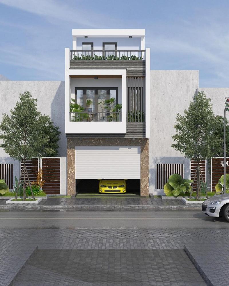 Mẫu nhà ống 2 tầng 1 tum diện tích 3x20m có gara để xe