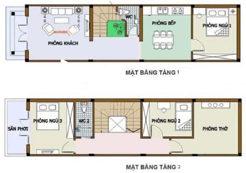 Bản vẽ thiết kế nhà ống 2 tầng 3x20m đầy đủ công năng