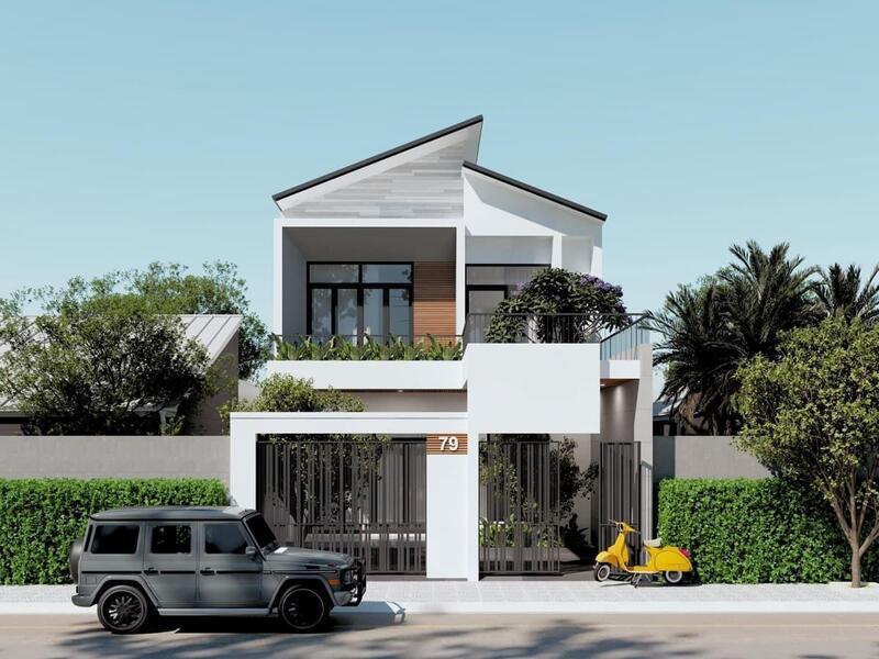 Mẫu nhà phố mái lệch hiện đại, cao ráo và cá tính