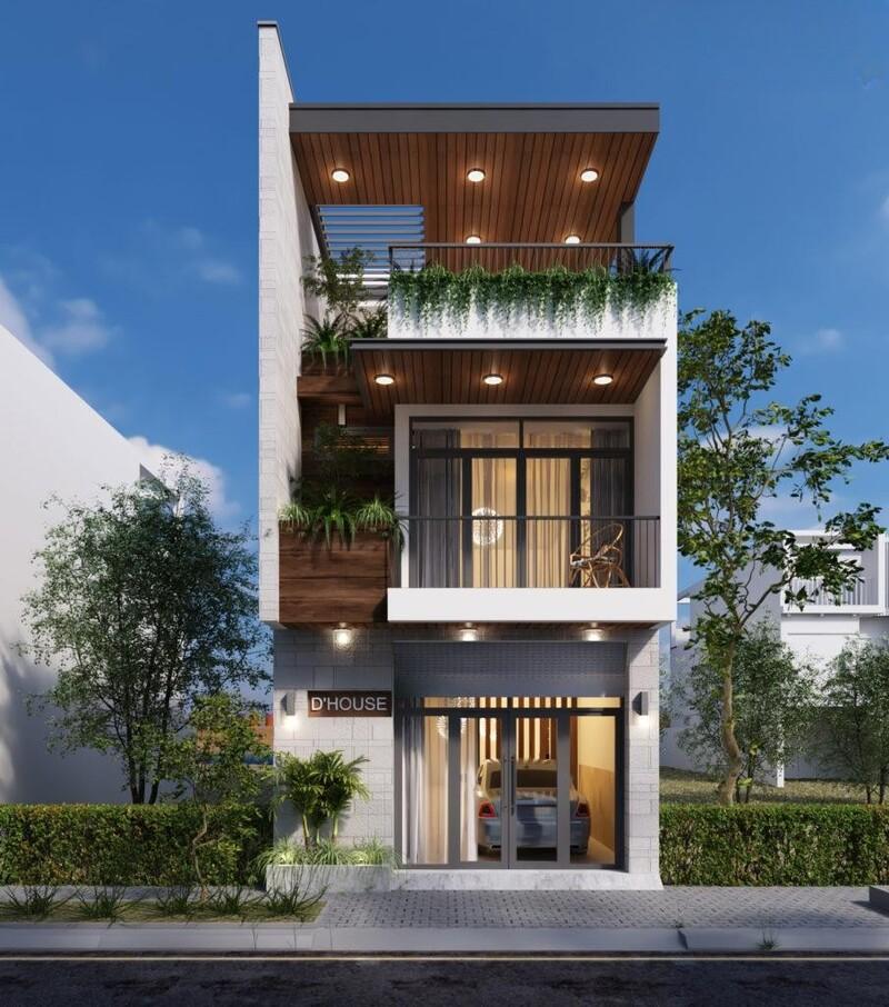 Mẫu thiết kế nhà phố mặt tiền 5m với bố cục cân đối, giúp việc sắp xếp công năng linh hoạt và thuận tiện hơn