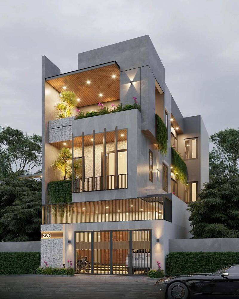 Mẫu nhà phố mặt tiền 6m tận dụng tốt chiều ngang, mang lại cảm giác thoải mái và cân đối cho tổng thể ngôi nhà