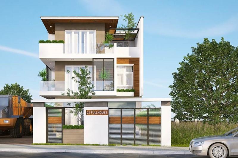 Mẫu nhà phố mặt tiền 8m với chiều ngang rộng, tạo cảm giác bề thế và cao cấp cho tổng thể kiến trúc