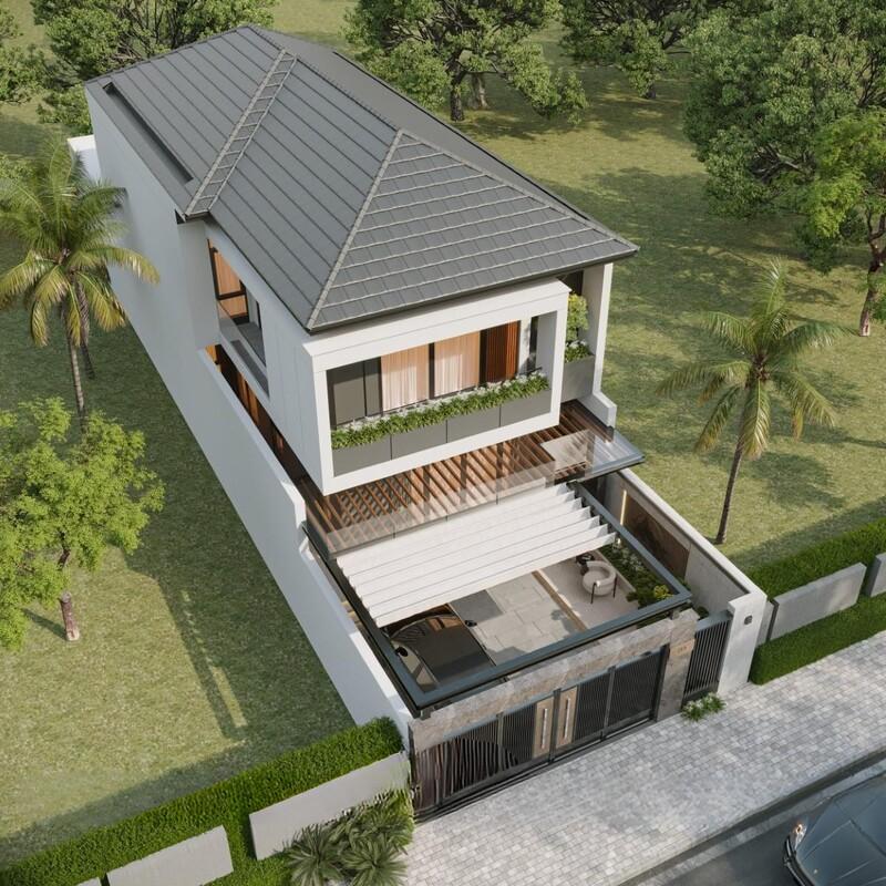 Mẫu thiết kế nhà phố mái Nhật mang phong cách sang trọng, kết hợp