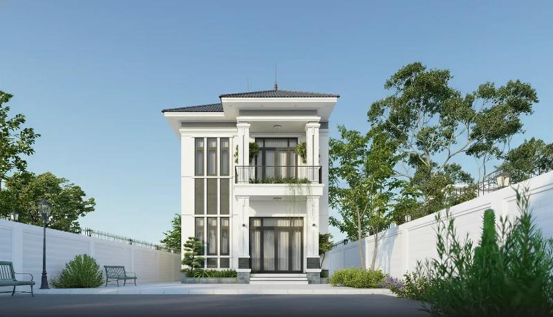 Mẫu thiết kế nhà 2 tầng 8x10m phong cách tân cổ điển mang vẻ đẹp thanh lịch, tinh tế