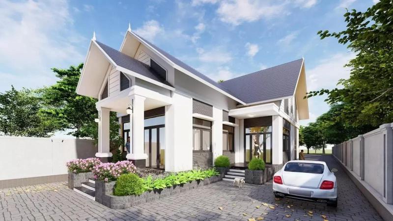 Mẫu nhà cấp 4 mái Thái chữ L giá 300 triệu sở hữu vẻ đẹp trẻ trung