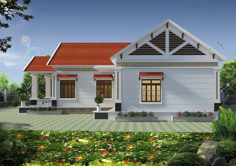 Mẫu nhà 1 tầng hình chữ L dạng mái ngói có chi phí xây dựng tối ưu