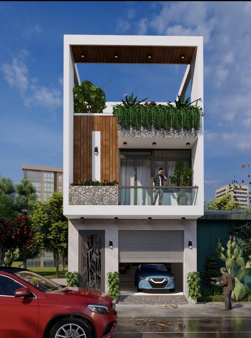 Mẫu nhà ống 2 tầng 1 tum 5x20m hiện đại, đường nét rõ ràng, trẻ trung và thời thượng