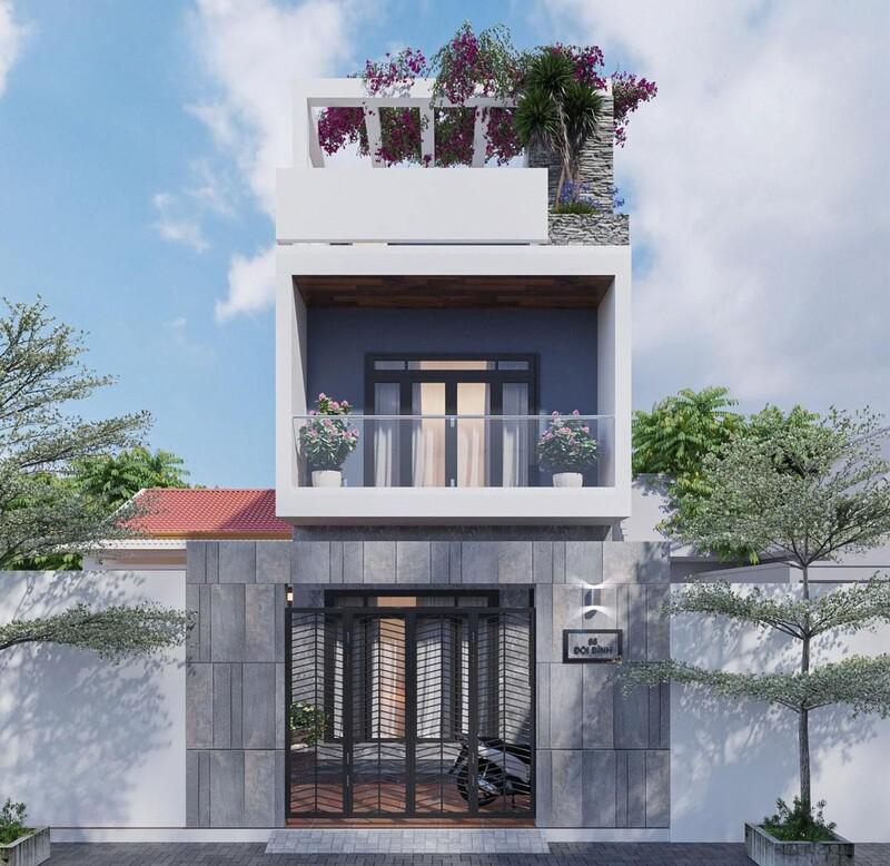 Mẫu thiết kế nhà ống 2 tầng 1 tum 5x20m ưu tiên không gian mở