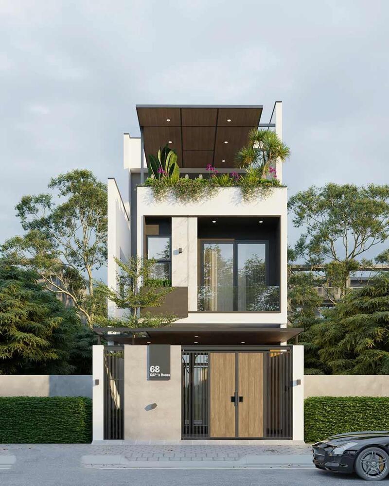 Mẫu nhà ống 2 tầng 1 tum 5x20m với 4 phòng ngủ khoa học, đáp ứng tốt nhu cầu sử dụng của gia đình đông thành viên