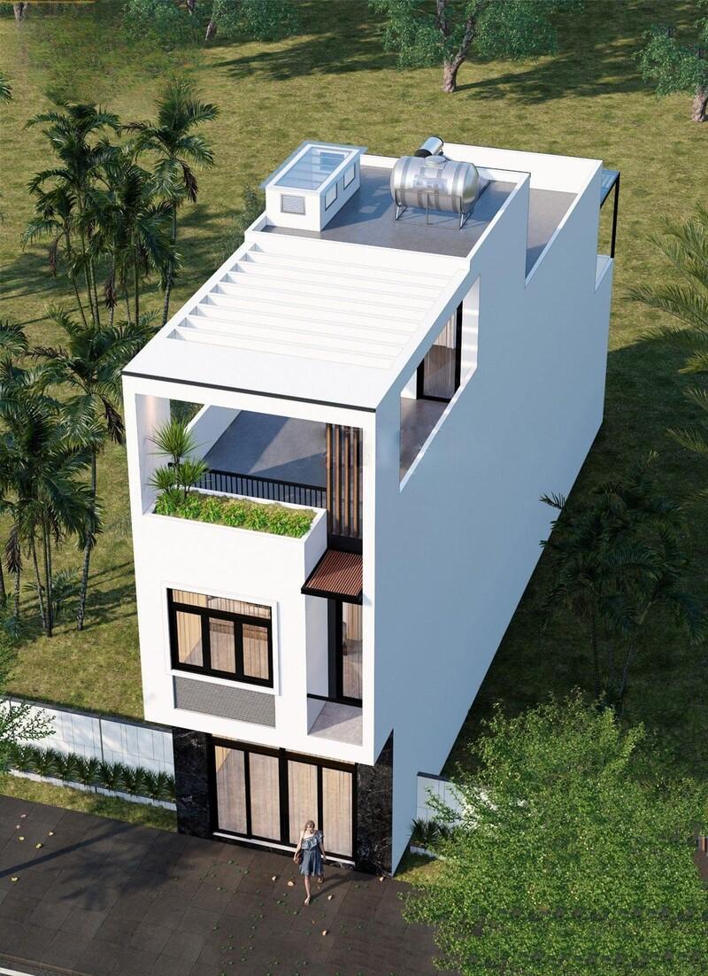 Mẫu nhà ống 2 tầng 1 tum 5x20m mái bằng gọn gàng với tổng thể hiện đại và chắc chắn