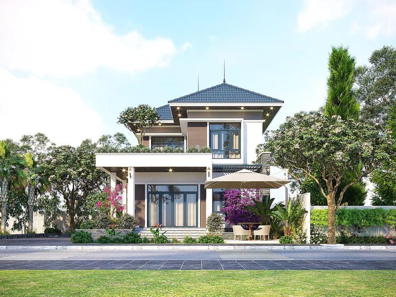 Mẫu thiết kế nhà biệt thự 1 trệt 1 lầu gần gũi với thiên nhiên