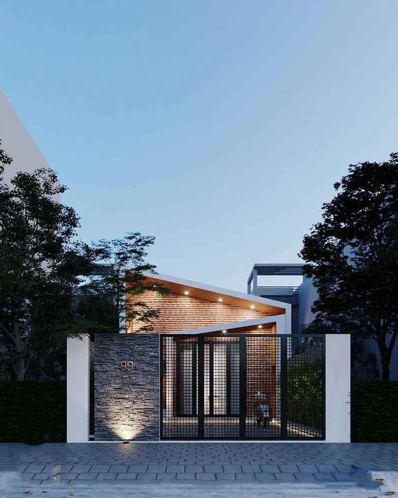 Mẫu nhà cấp 4 3 phòng ngủ mái lệch 5x20 tạo điểm nhấn kiến trúc mới lạ