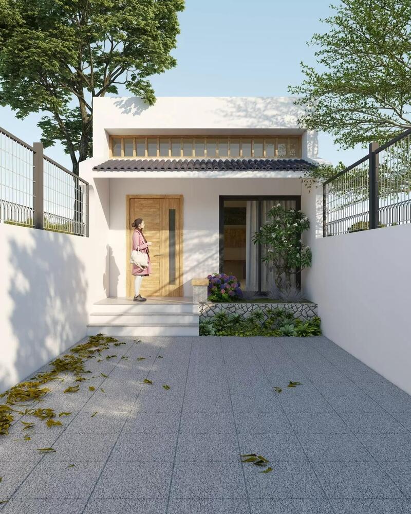 Mẫu nhà cấp 4 5x20 có 3 phòng ngủ phong cách hiện đại với mặt tiền gọn gàng