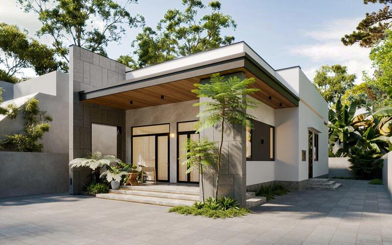 Mẫu nhà cấp 4 3 phòng ngủ 5x20 mái bằng đường nét đơn giản bắt kịp xu hướng