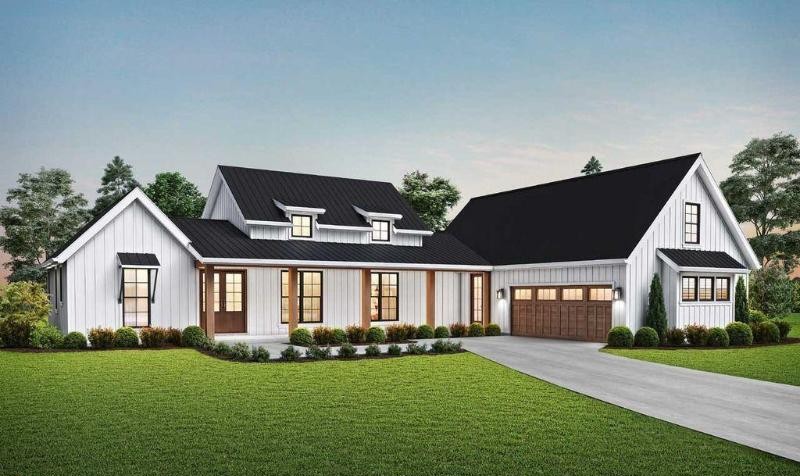 Mẫu nhà cấp 4 hình chữ L mái tôn có sân vườn đẹp ở nông thôn