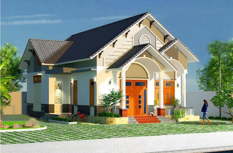 Mẫu nhà cấp 4 chữ L mái tôn dạng mái Thái rất được ưa chuộng hiện nay