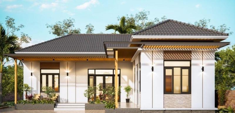 Mẫu nhà cấp 4 chữ L mái Nhật bằng tôn đẹp, tinh tế