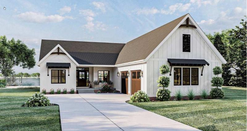 Mẫu nhà cấp 4 chữ L mái bằng tôn phong cách châu Âu độc đáo