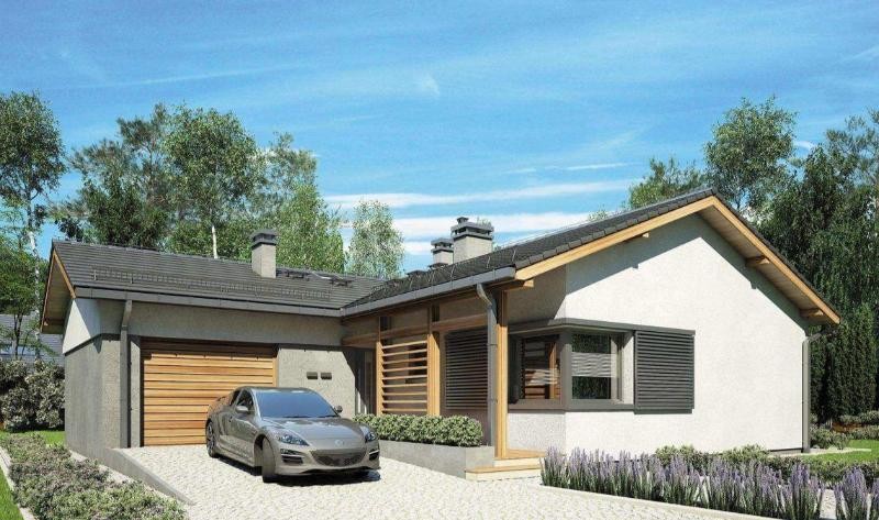 Mẫu nhà cấp 4 mái tôn chữ L phong cách châu Âu có sân vườn thông thoáng