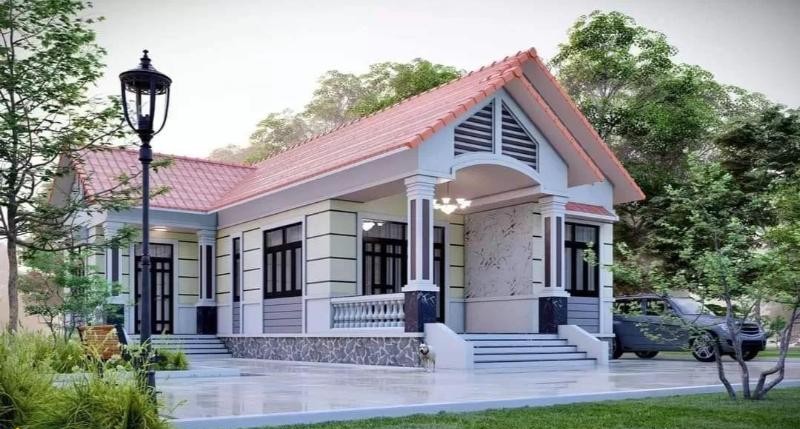 Mẫu nhà cấp 4 hình chữ L mái tôn giả ngói được nhiều gia đình lựa chọn