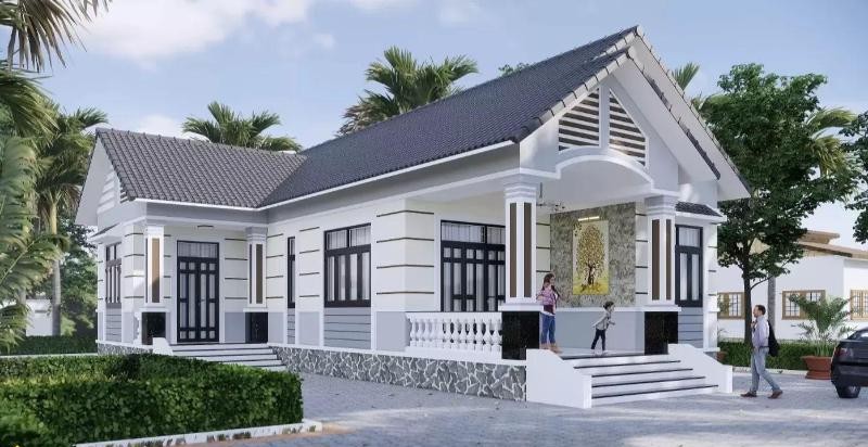 Mẫu nhà cấp 4 chữ L mái tôn giả mái ngói đỏ truyền thống