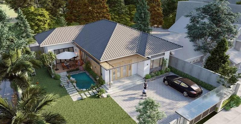 Mẫu nhà cấp 4 chữ L mái tôn kiểu biệt thự sở hữu diện mạo ấn tượng