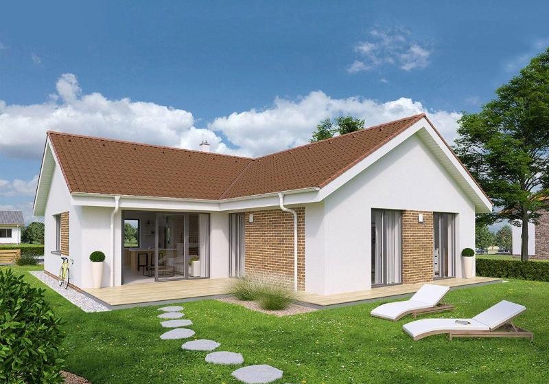 Mẫu thiết kế nhà cấp 4 hình chữ L mái tôn hiện đại màu trắng sữa