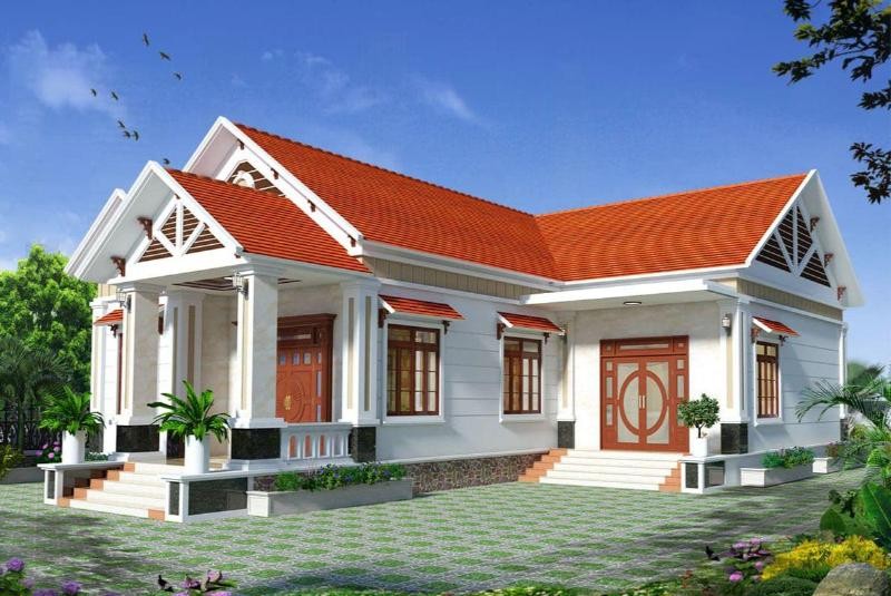 Mẫu thiết kế nhà cấp 4 có sân vườn hình chữ L mái tôn gần gũi với thiên nhiên