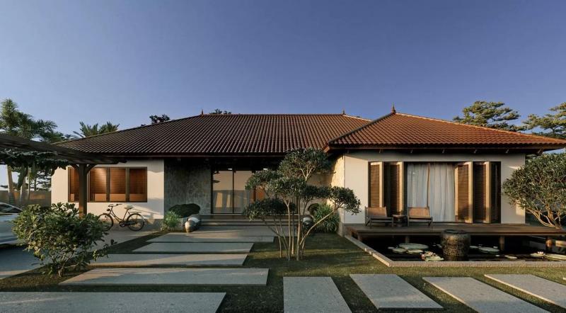 Mẫu biệt thự 1 tầng hình chữ L giúp đón được nhiều ánh sáng hơn