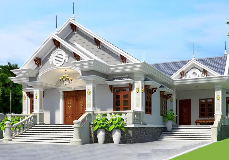 Mẫu nhà 1 tầng chữ L phong cách tân cổ điển được khá nhiều chủ đầu tư lựa chọn