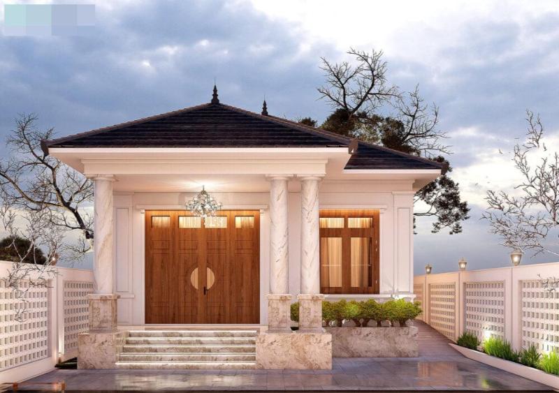 Mẫu thiết kế nhà 1 tầng chữ L tone màu trắng trang nhã