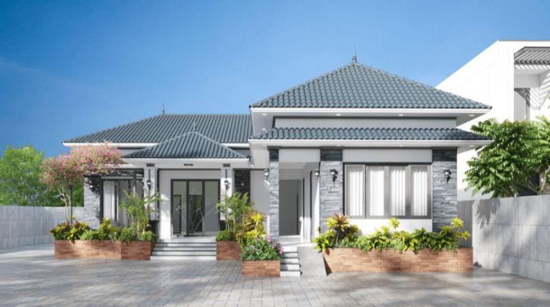 Mẫu thiết kế nhà 1 tầng chữ L mái ngói đỏ mang vẻ đẹp mộc mạc, bình dị