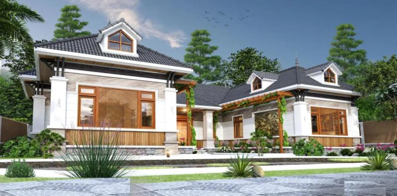 Mẫu nhà mái Nhật 1 tầng 4 phòng ngủ có sân vườn được rất nhiều chủ đầu tư yêu thích