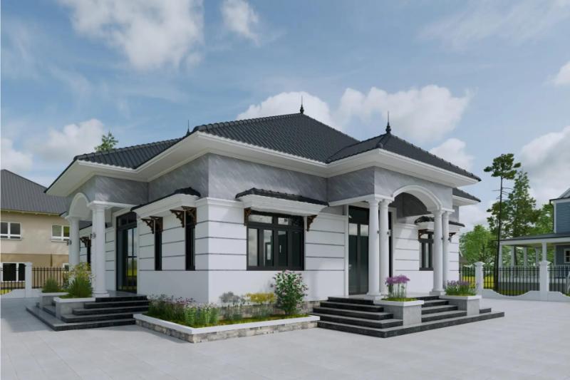 Mẫu nhà mái Nhật 1 tầng 4 phòng ngủ 150m2 đáp ứng nhu cầu sử dụng cho gia đình đông thành viên
