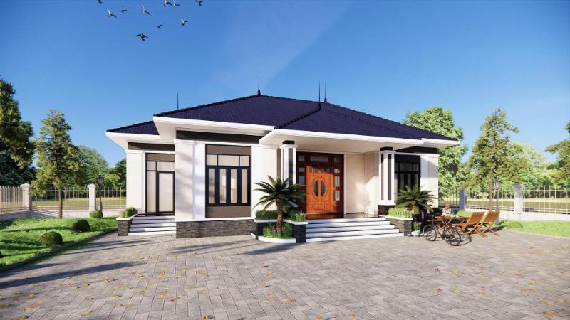 Mẫu nhà mái Nhật 1 tầng 4 phòng ngủ phong cách tối giản phù hợp với khu vực nông thôn