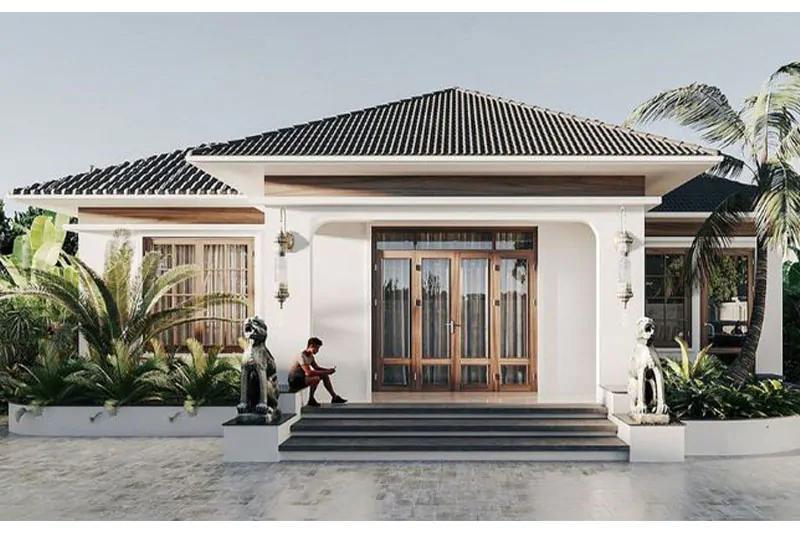 Mẫu nhà mái Nhật 1 tầng 4 phòng ngủ theo phong cách hiện đại