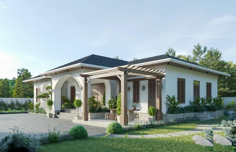 Mẫu nhà mái Nhật 1 tầng 4 phòng ngủ 12x13m sở hữu diện mạo vuông vắn tạo cảm giác đủ đầy