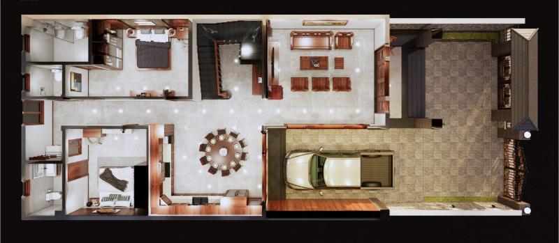 Thiết kế mặt bằng cho nhà ống 1 tầng 6x20m