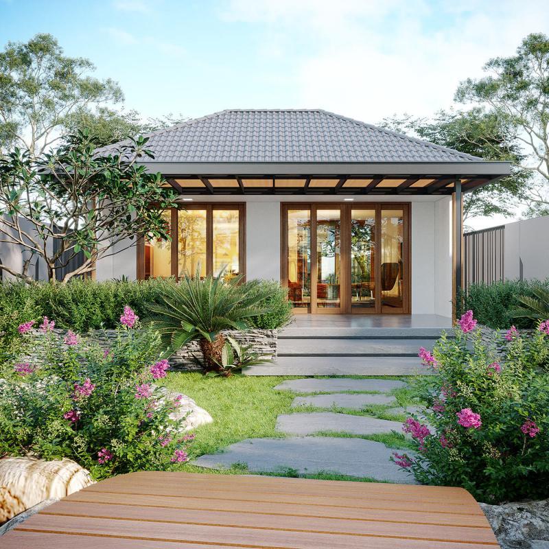 Mẫu nhà vườn kiểu Nhật Tsukiyama với các hình thù núi non, cây xanh thu nhỏ