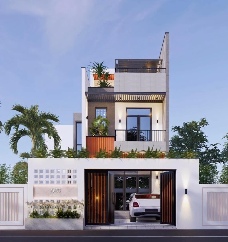 Mẫu nhà 2 tầng 3 phòng ngủ 80m2 phong cách hiện đại có chi phí xây dựng thấp