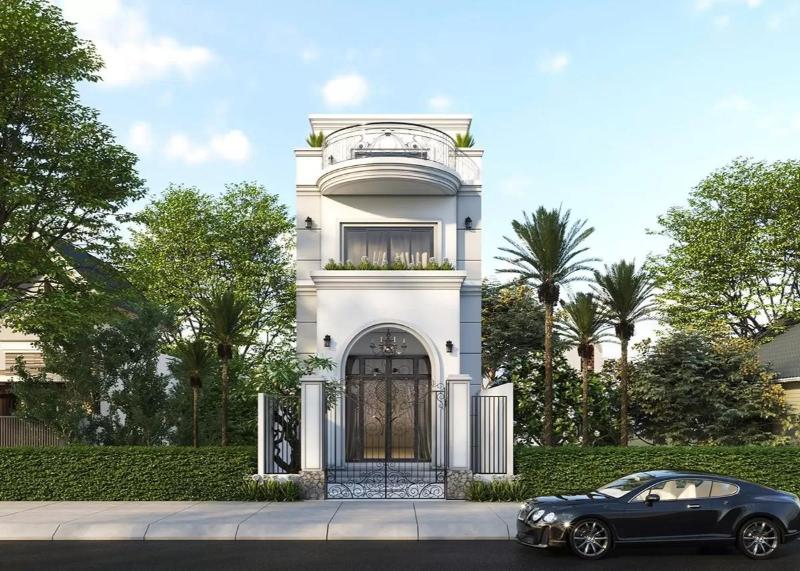 Mẫu nhà 2 tầng 3 phòng ngủ 80m2 phong cách tân cổ điển với nhiều họa tiết hoa văn