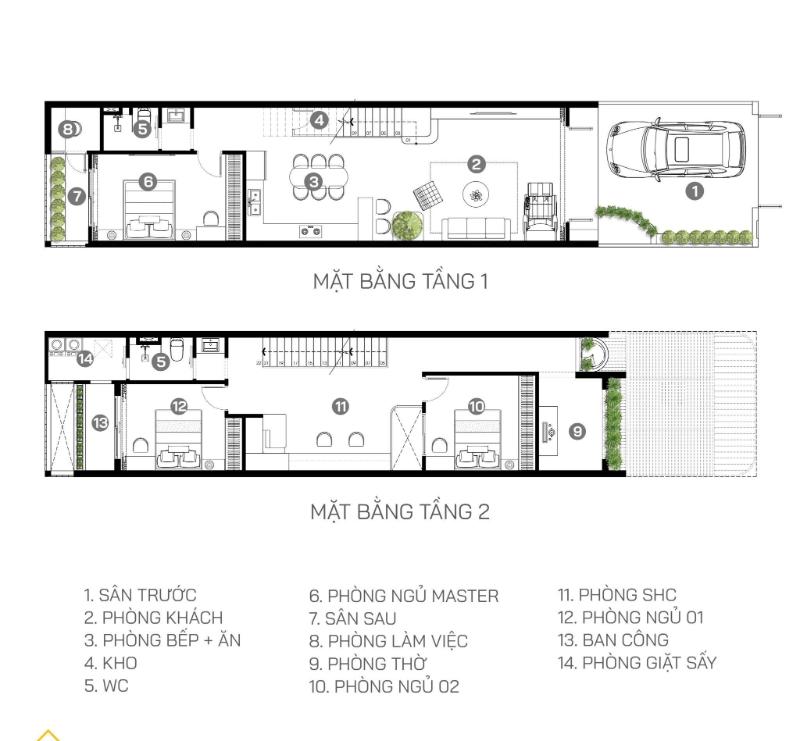 Mặt bằng công năng nhà 2 tầng 3 phòng ngủ 80m2