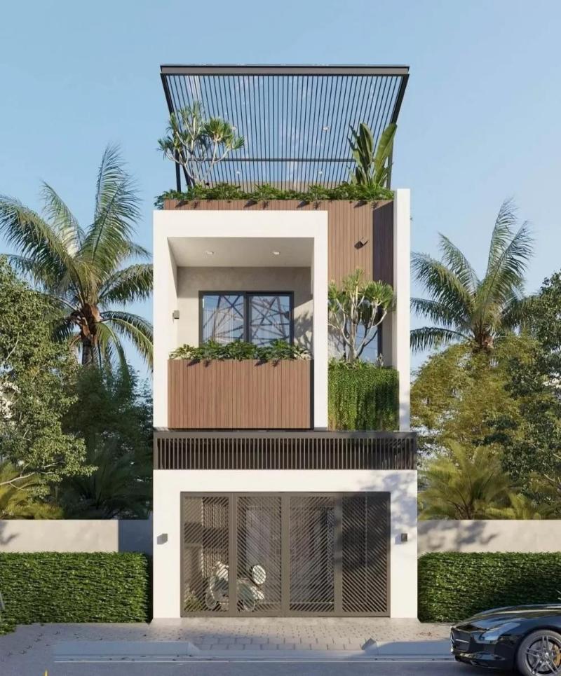 Mẫu nhà 2 tầng 50m2 3 phòng ngủ có sân vườn rộng rãi