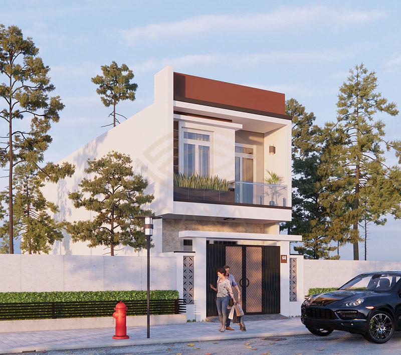 Mẫu thiết kế nhà 2 tầng 3 phòng ngủ 50m2 có sân vườn thoáng đãng